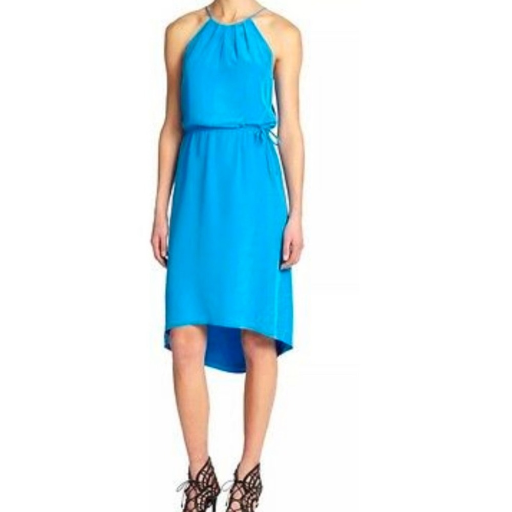 Joie Women's XS Halter Neck Sleeveless Silk High‎ Low Dress Blue Washable